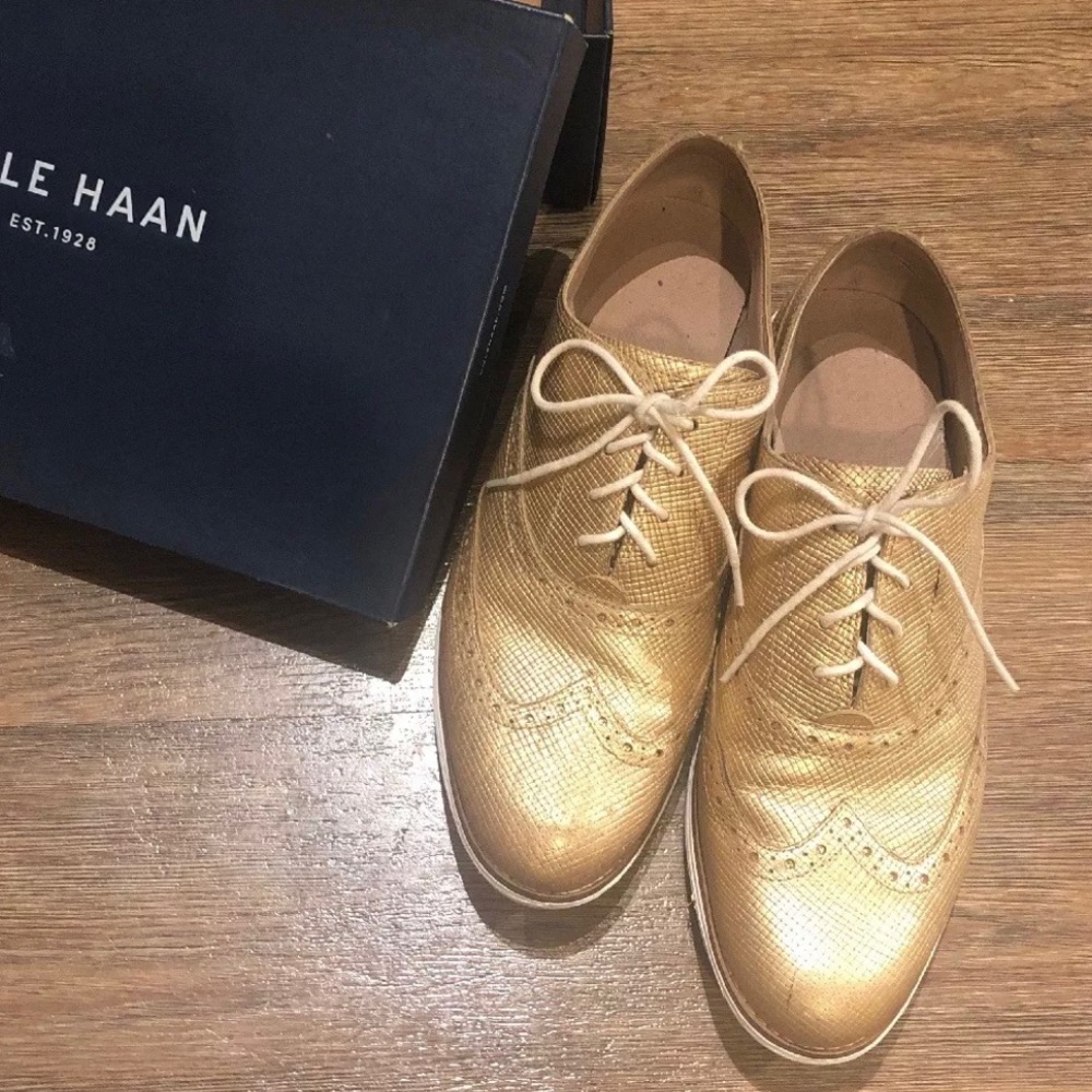 Cole Haan LunarGrand Gold Wingtip Oxfords